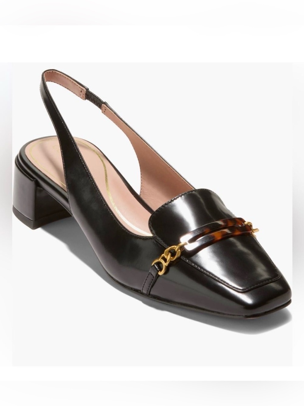 Cole Haan Black Leather Slingback Loafer with Tortoiseshell Accent